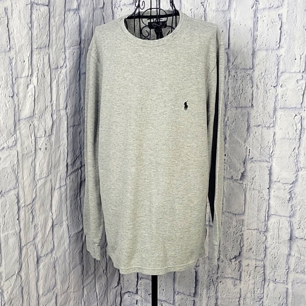 POLO RALPH LAUREN Gray Thermal Waffle Knit Men's‎ Pullover Shirt Large